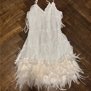 White sparkly feathery flapper dress size s